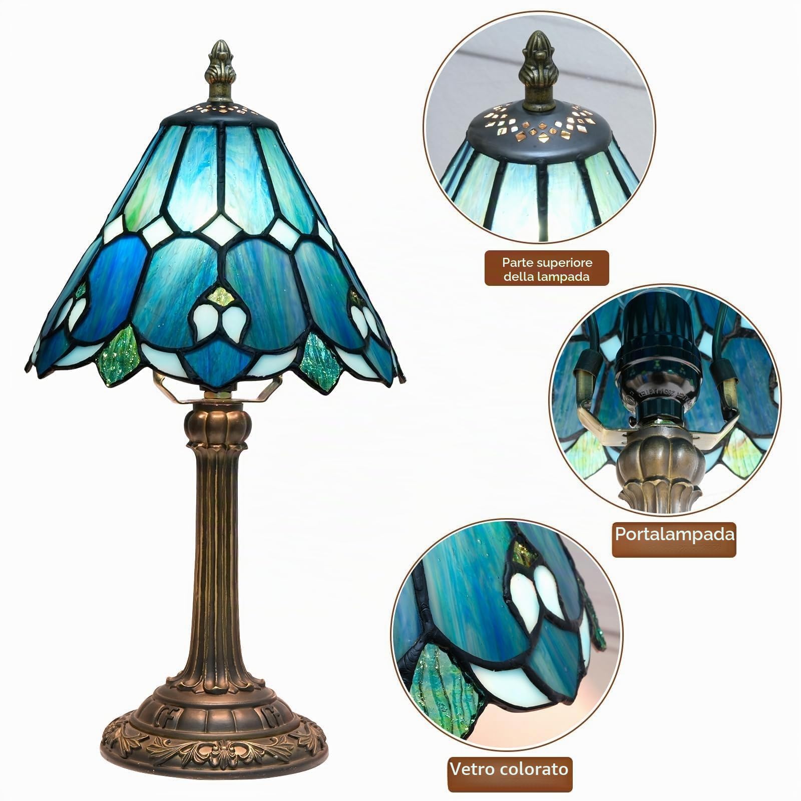 Lampada Tiffany Lampada da comodino-comodino, Lampada in vetro colorato per camera da letto dormitorio soggiorno cucina, regalo di arredamento per la casa carino ed estetico (OFU1158)