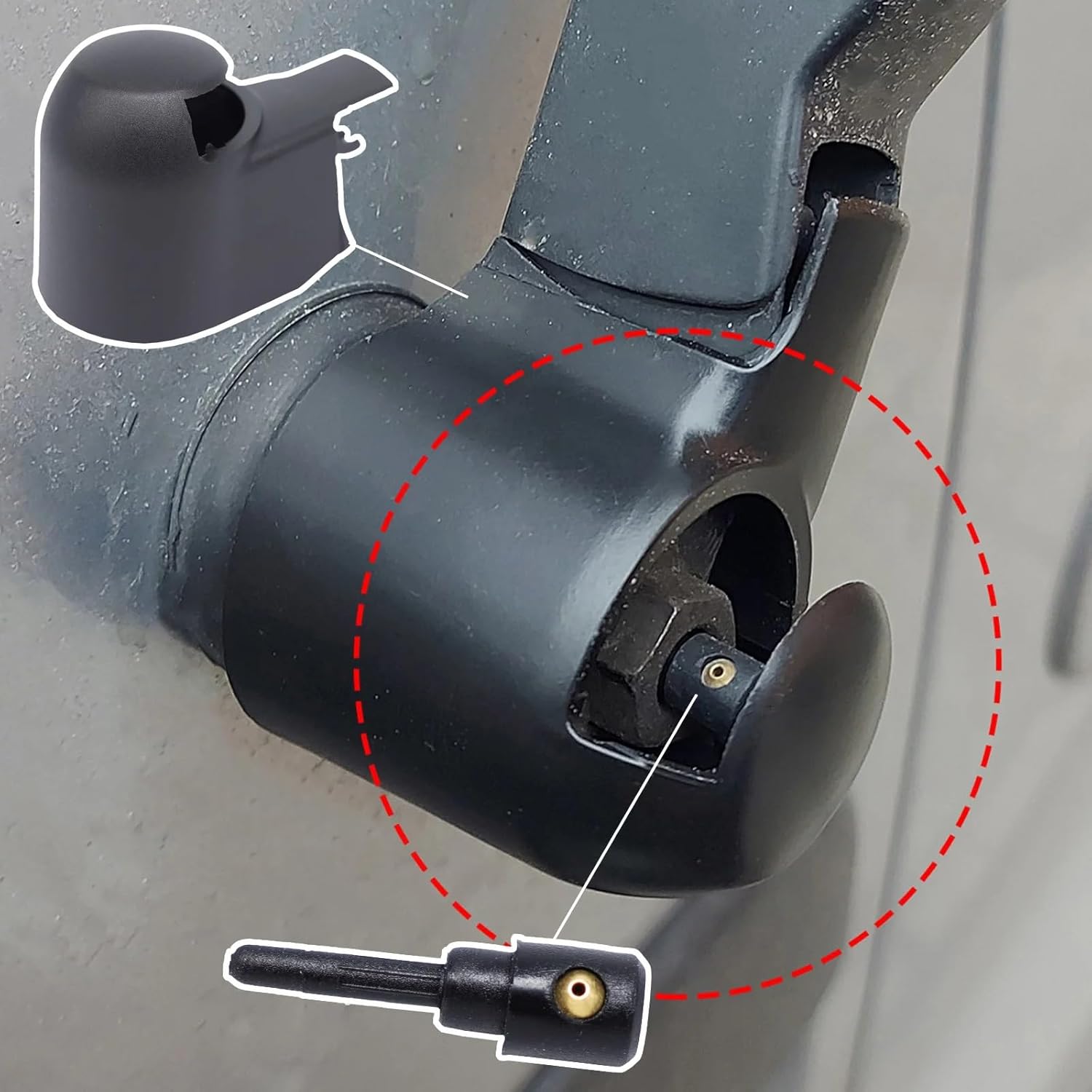 Windshield Wiper Nozzle Compatible with VW for Tiguan MK1 5N 2007-2018 for Touran 1T1 1T2 1T3 2003-2010 Rear Wiper Arm Rocker Bolts Cover Washer Nozzle (1X Cap)