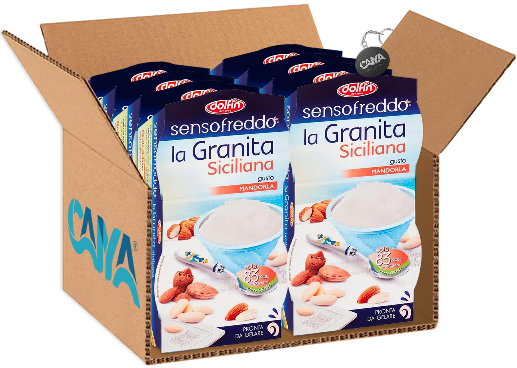Dolfin Sensofreddo Granita Siciliana al gusto di Mandorla, Pronta da Congelare 200ml [CAIYA® BOX da 8 Confezioni]