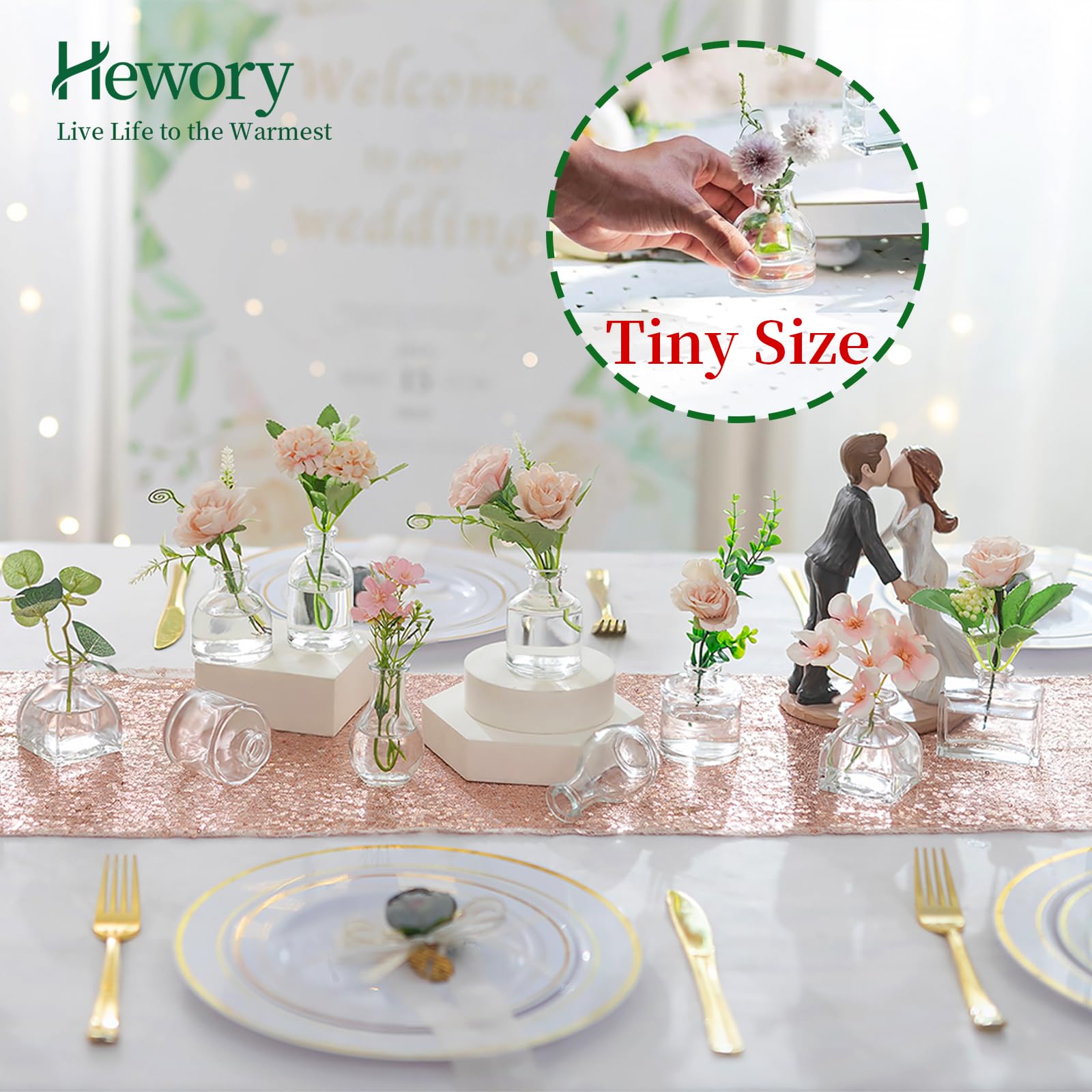 Glazen Bud Vaas Voor Bloemen - Hewory Set Van 12 Klein Vazen In Bulk Voor Tafel Bruiloft Middelpunt, Mini Geribbelde Heldere Roze Vaas Voor Evenementen Woonkamer Decoratief, Enkele Stam Bloemdecoratie
