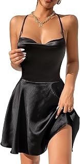 Aahwan Women's & Girls' Brown Solid Cowl Neck Backless Satin Mini Dress Price In India