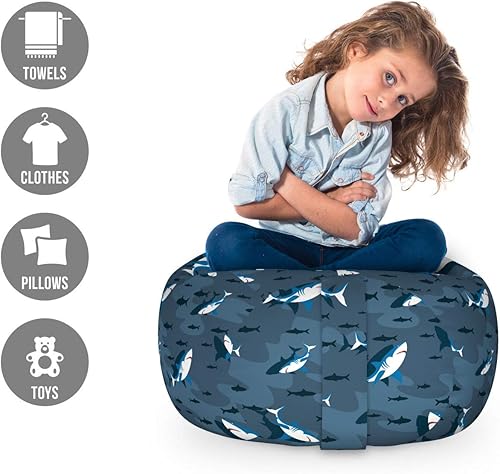 Miniatura 2 de Ambesonne Bolsa de juguetes de almacenamiento náutico, Frock of Frolicking Sharks and Fish Herds Buceo Vida Silvestre Exótica Océano de Mar