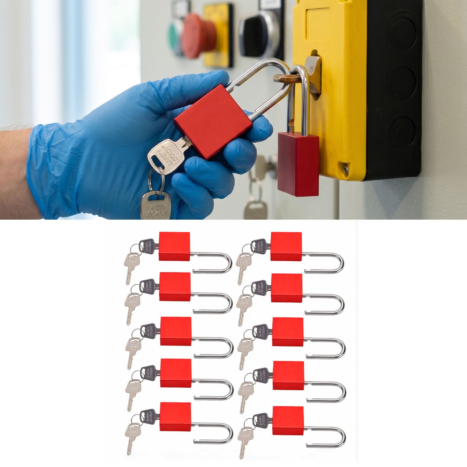 Cocoarm Candado de Seguridad de Aluminio con Bloqueo y Etiquetado, 10 Juegos con 2 Llaves Cada, Grillete de 38 Mm, Grillete Endurecido con Resorte de 6 Mm de Diámetro para Trabajadores de