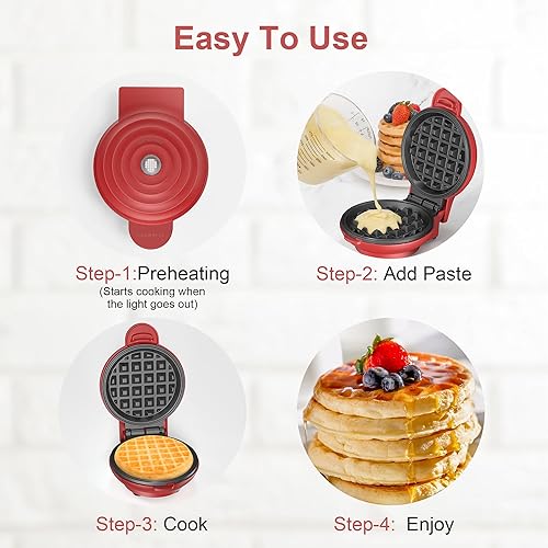 Miniatura 5 de CROWNFUL Mini Máquina para Hacer Waffles, Fabricador de Chaffles de 4 Pulgadas con Diseño Compacto, Fácil de Limpiar, Superficie Antiadherente, Guía