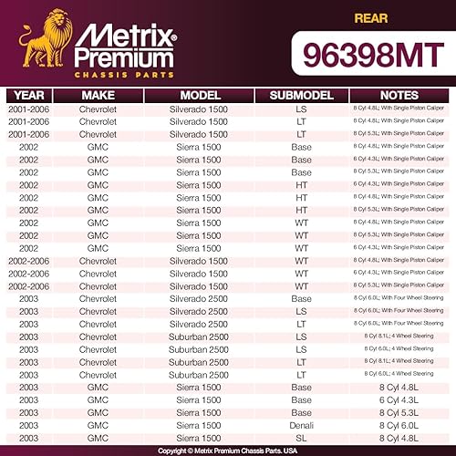 Miniatura 6 de Hecho en Europa-Metrix - Rotor de freno trasero ventilado, 2 piezas, compatible con Chevrolet Astro, Avalanche 1500, Silverado 1500, 1500 Classic,
