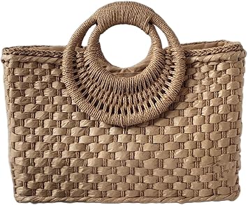 Women Boho Handbag Handwoven Tote Bag Bohemian Casual Lady Shoulder Bag Khaki