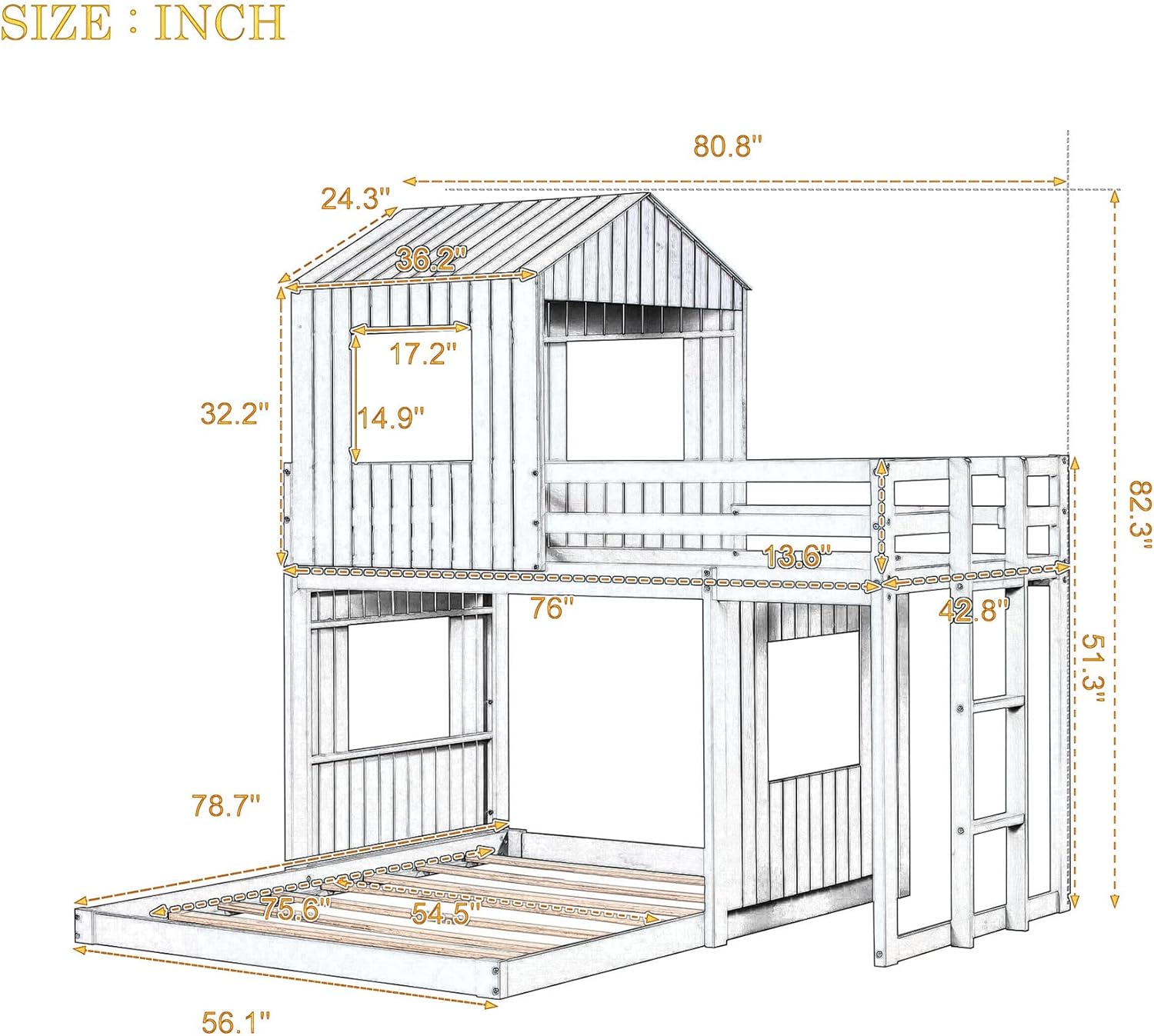 Dimensions of Harper & Bright Designs House Bunk Bed