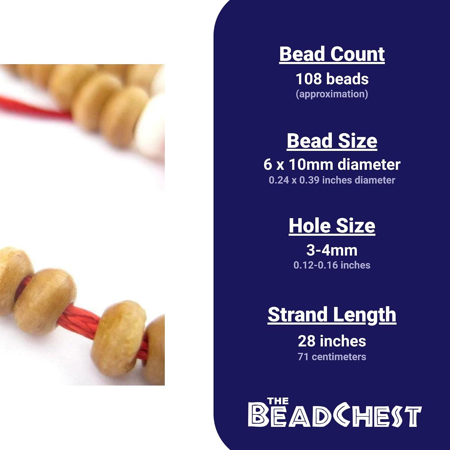 The Bead Chest Natural Bone Rondelle Prayer Beads 6x10mm Nepal Brown Disk Large Hole 28 Inch Strand