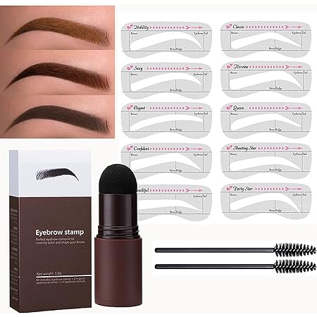 Eyebrow Stamp Stencil Kit One Step Brow Stamp Shaping Kit Waterproof Brow Stamp Long Lasting Eyebrow Stamp With 10 Reusable Eyebrow Stencil (Natural Brown)