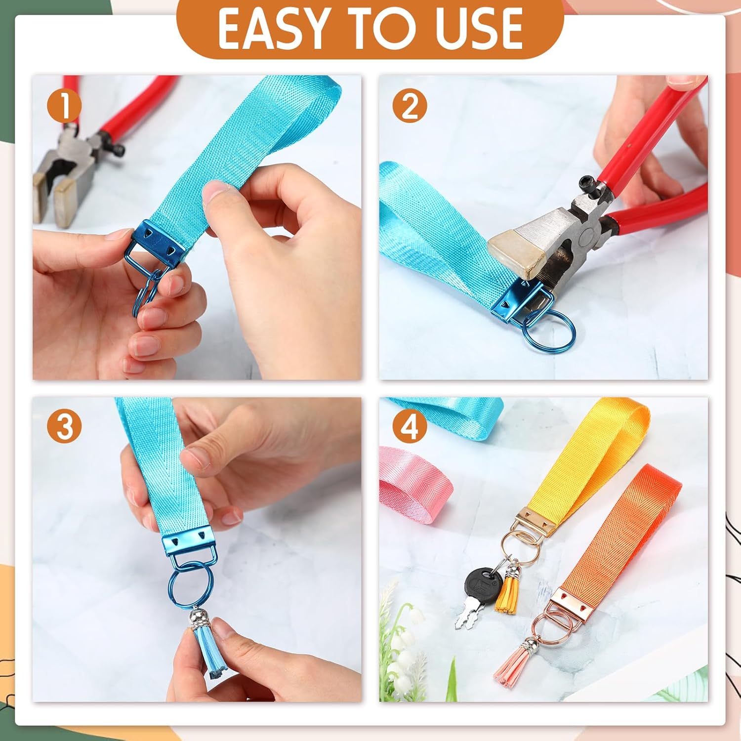 Landical 192 Pcs Keychain Hardware Set, 96 Key Fob Hardware 96 Tassels, 1'' Keychain 1.5'' Tassels Bulk Charms for DIY Craft Supplies - Image 6