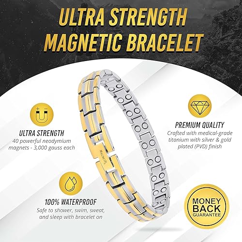 Miniatura 3 de MagnetRX Pulsera magnética ultra resistente para mujer, pulseras magnéticas de titanio eficaz para mujer, longitud ajustable con herramienta de
