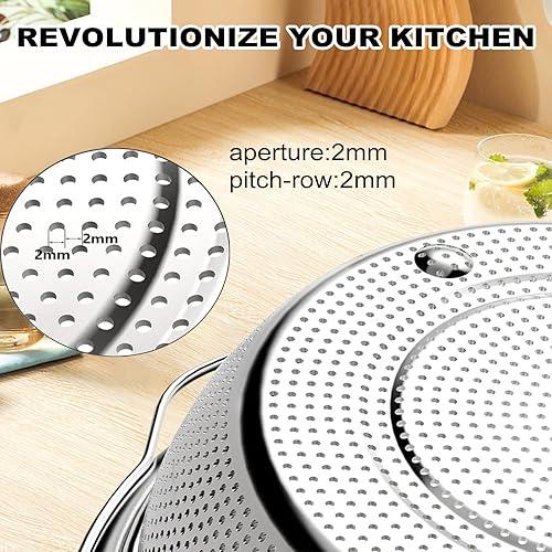Miniatura 3 de Colador microporoso de acero inoxidable para cocina, gran capacidad de 4.5 cuartos de galón, colador y cuenco, juego de dos, cesta de drenaje de