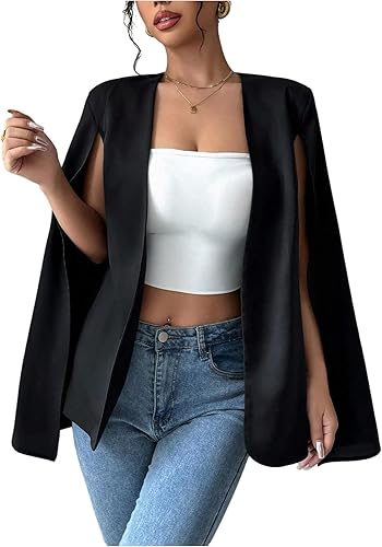 MakeMeChic Women's Open Front Cape Blazer Split Long Sleeve 