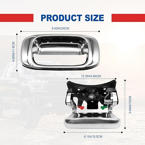 Vista 2 de Manija y bisel cromados para puerta trasera, compatible con Chevy Silverado GMC Sierra 1500 2500 3500 1999-2007, repuesto # 15997911, 15228539