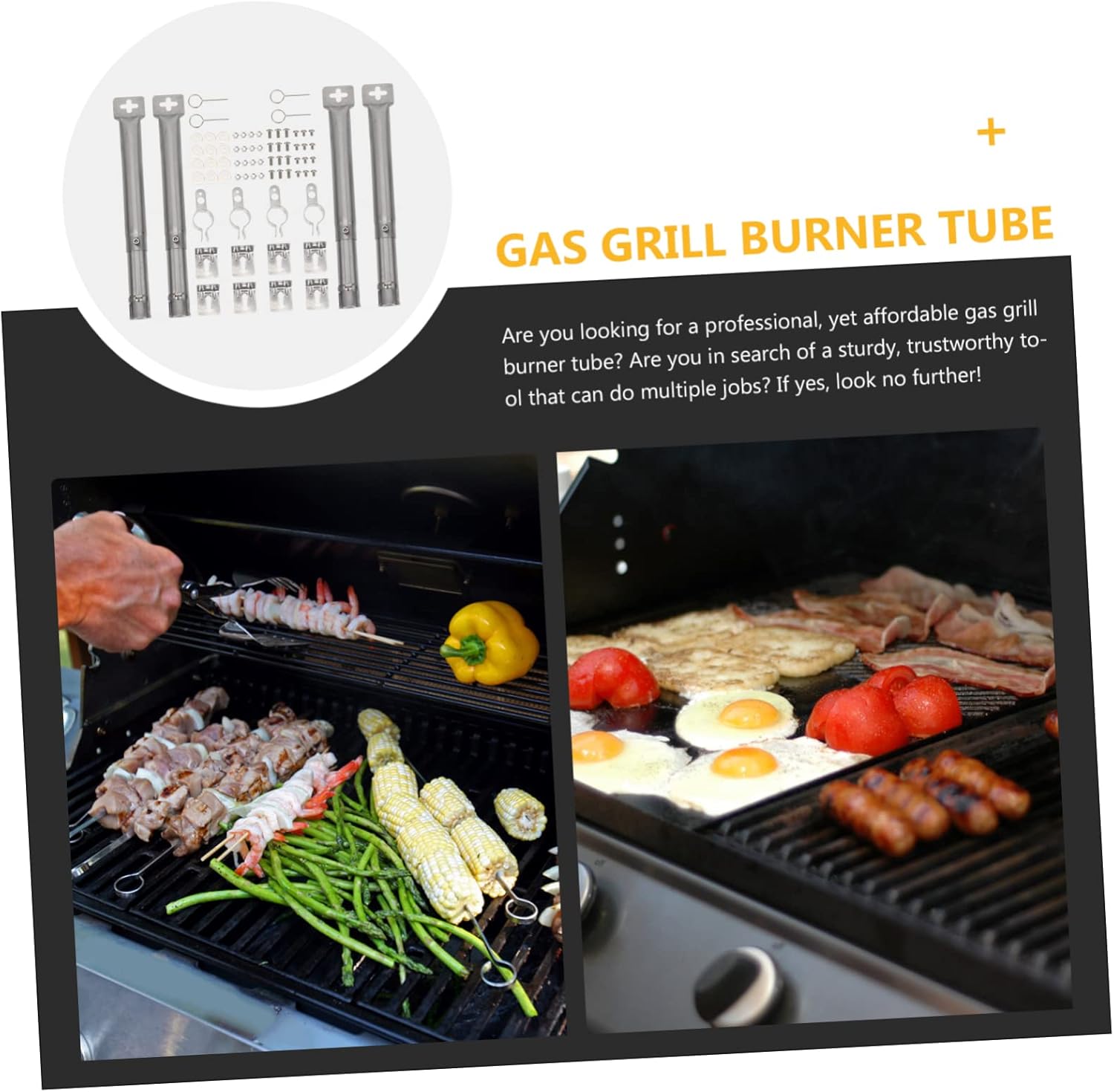 Set of 4 BBQ Grill Burner Tubes Stainless Steel Channels Universal Fit for Gas Grills Easy to Install and Store