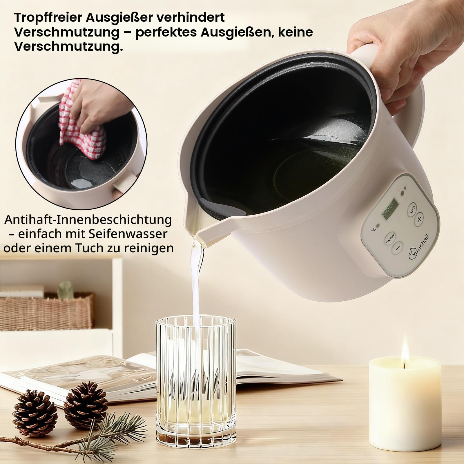 Elektrischer Wachsschmelzer mit Digitalanzeige, 1,5 l, 30–150 °C, automatische Abschaltung