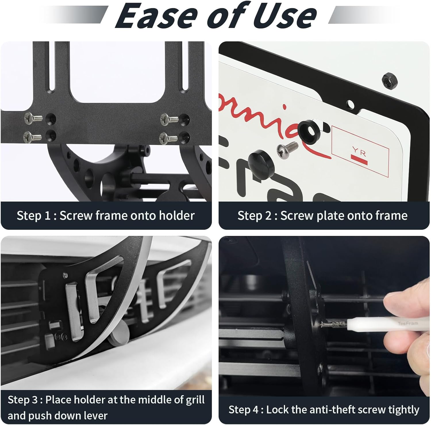 Tesla Model X (2022-2024) License Plate Mount - (NOT Plastic) - Anti-Theft, Height-Adjustable & NO Drilling Front License Plate Mounting Bracket Kit (Improved Version)