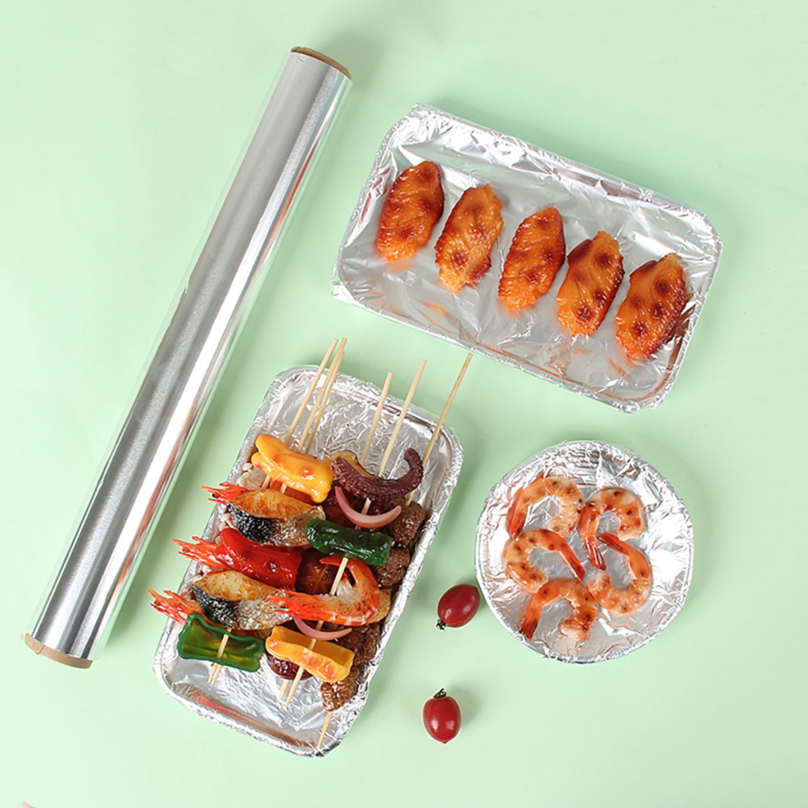 Wytrzymały papier aluminiowy, duża folia na żywność, nieprzywierający papier do pieczenia, do gotowania, pieczenia, owijania żywności, grillowania, przechowywania w domu (rozmiar: 80M, kolor: srebrny