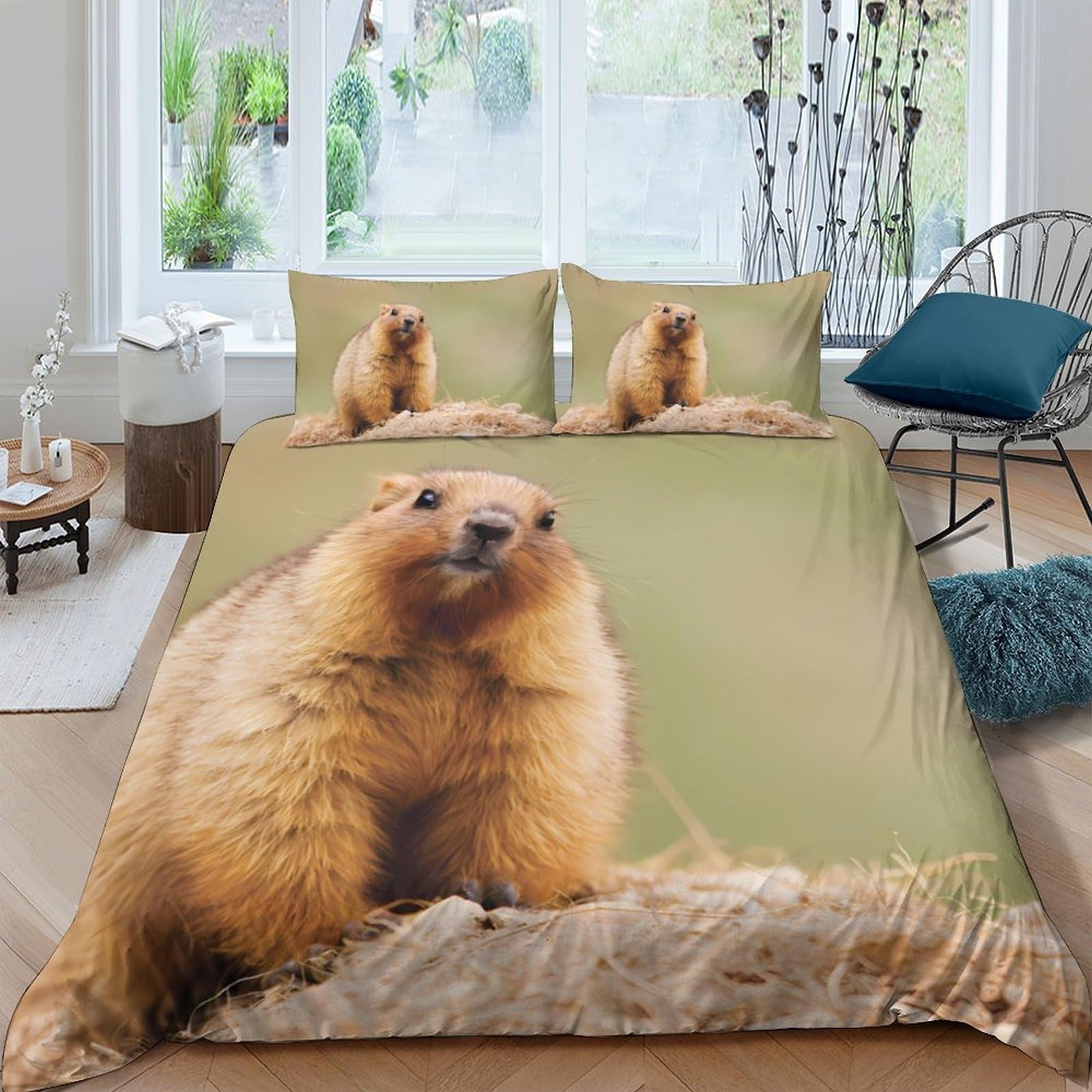 Ctjqhvkz Style-2 3D Printed Marmot Meadow Fitted Sheet Microfiber Soft Non-Slip Prairie Animal Mattress Cover For Bedroom Decor Single（135X200cm）