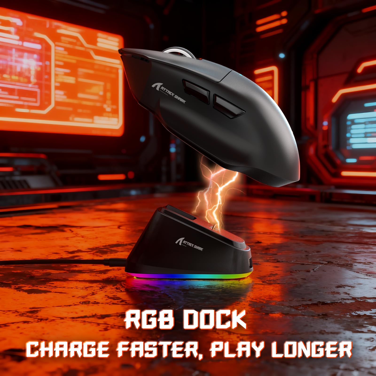 MAMBASNAKE x ATTACK SHARK V6 Mouse Gaming Wireless con Base di Ricarica Magnetica, Peso 65 g, Sensore PAW3311, 25000 DPI, BT/2.4G/USB-C,100M Click, 500mAh per Destrimani–Nero