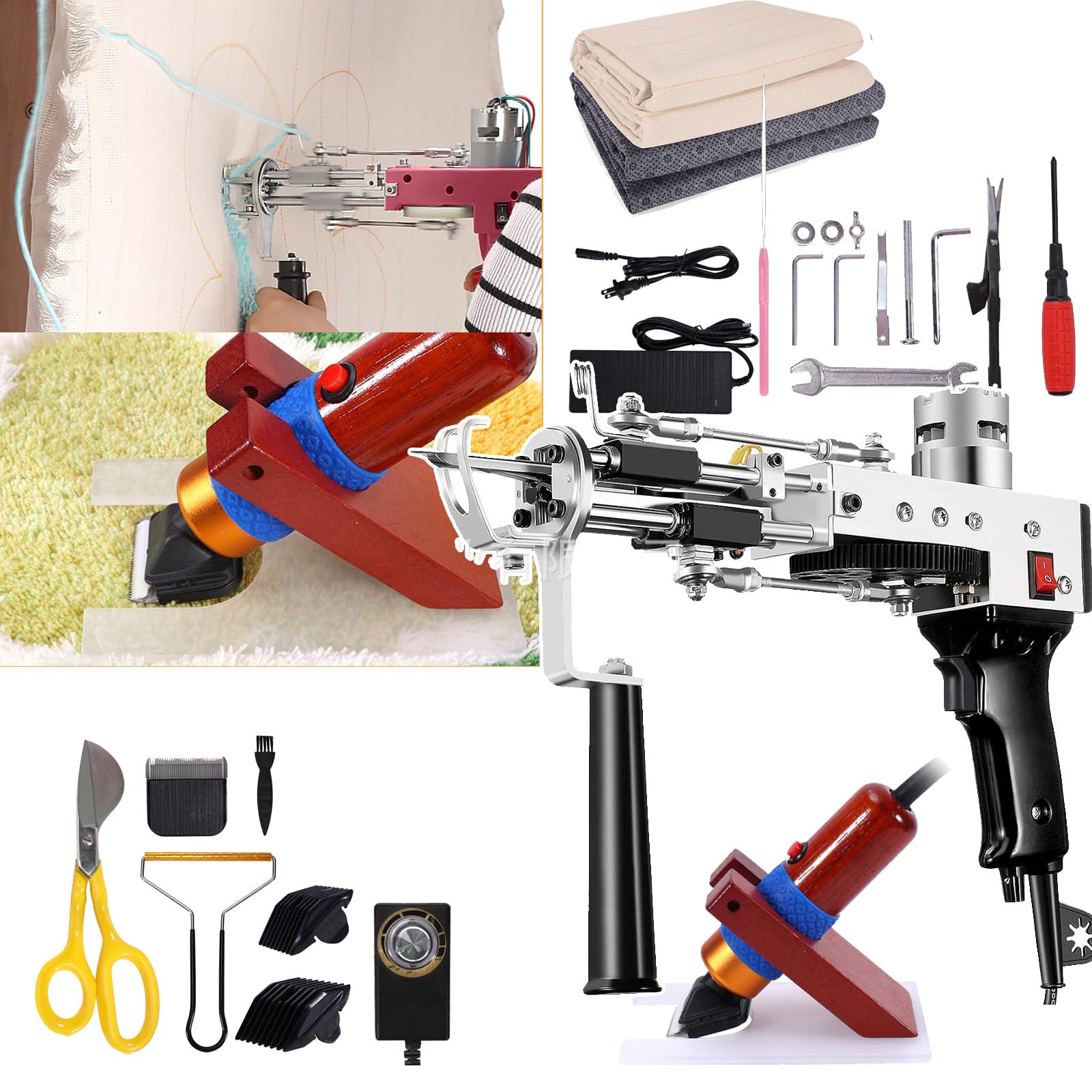 Tufting Gun Starter Kit, 2 In 1 (Cut & Loop Pile), With Carpet Trimmer + Scissors, Low Noise, For Both Professionals And Diy Enthusiasts,B