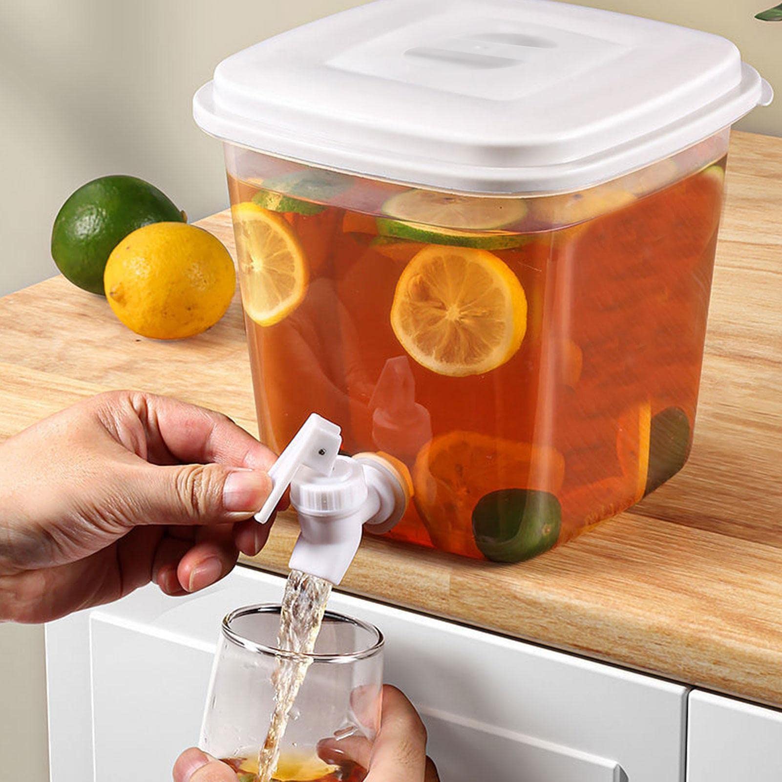 Dozownik do napojów z kranikiem, 3,5 l, z kranikiem, do wielokrotnego napełniania, z pokrywką, do zimnych napojów, owoców, herbaty