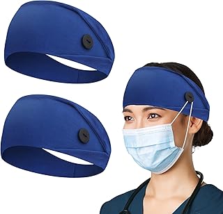 ABAMERICA Headbands with Button for Mask, Wide Nurses Headbands Non Slip Elastic Ear Protection for Women Men Doctors Sweatband Headband