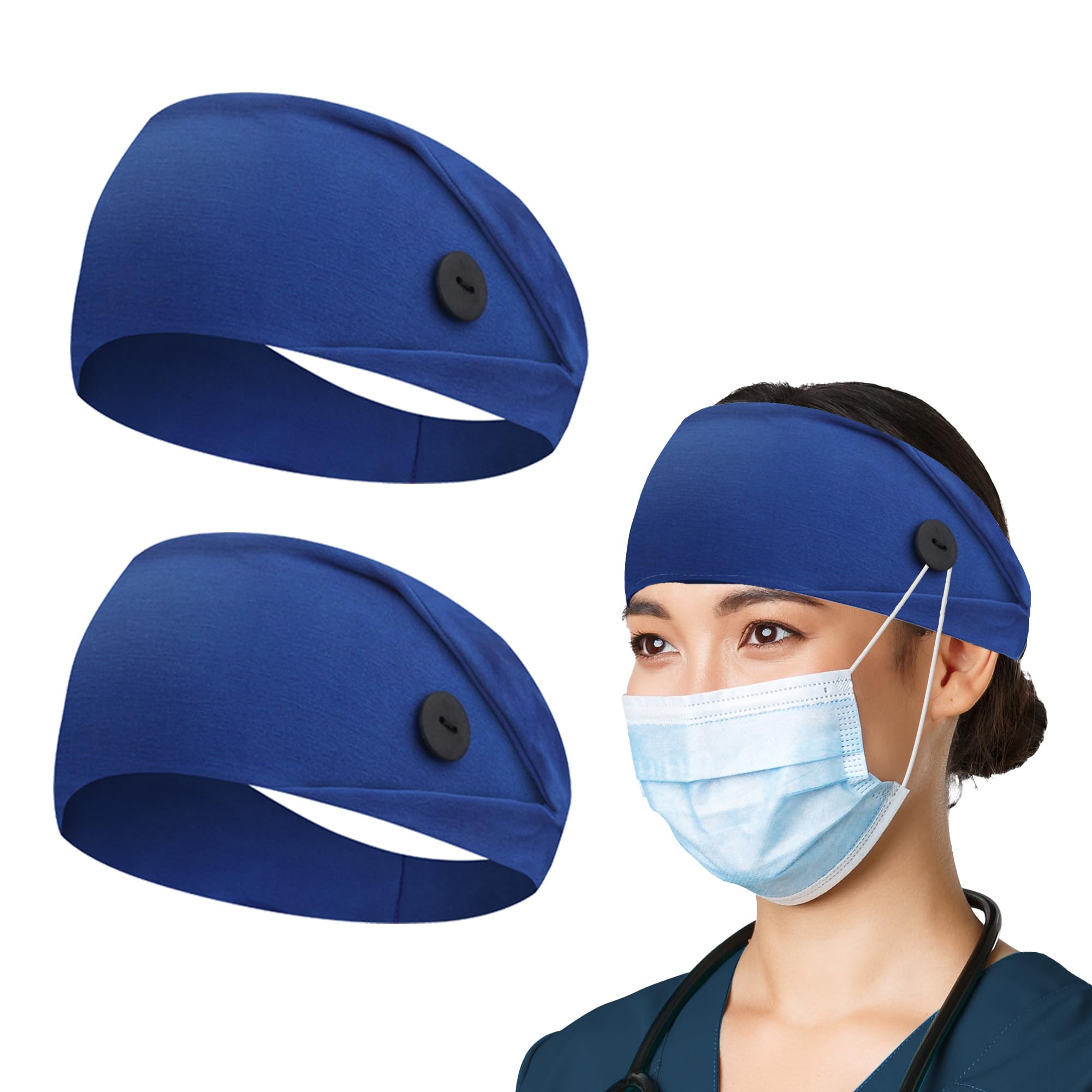 ABAMERICA Headbands with Button for Mask, Wide Nurses Headbands Non Slip Elastic Ear Protection for Women Men Doctors Sweatband Headband