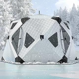 Ice Fishing Shelter, 3-8 Person Insulated Tent, Pop Up Portable Ice Shanty, Thermal Hub with Removable Floor Mat, Carrying Bag (Silver)