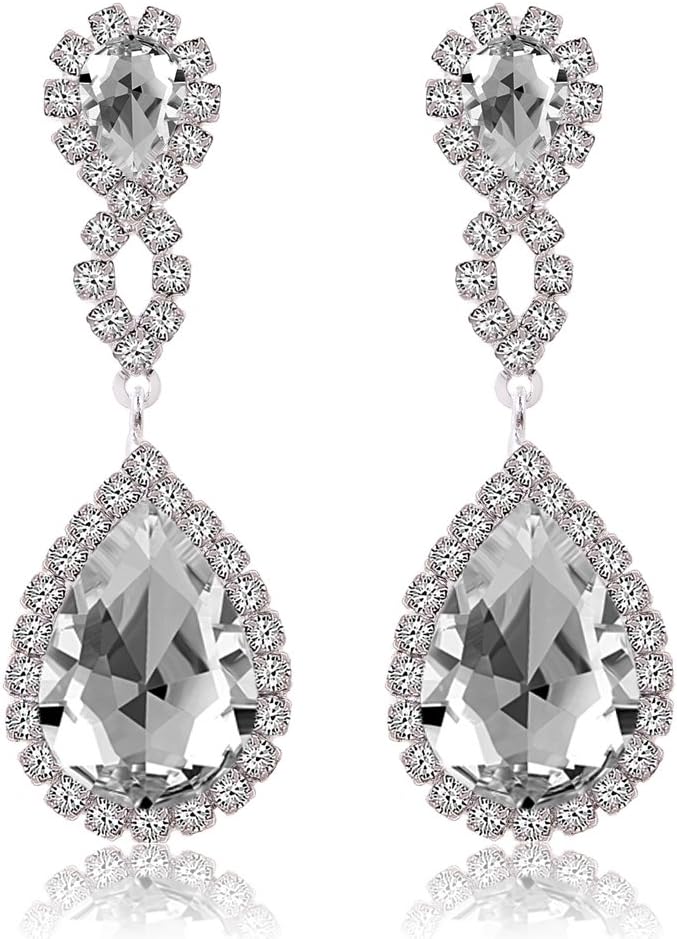 LianJie Women Rhinestone Crystal Pierced Drop Earrings, Pack of 1pairs, Gold, sliver color