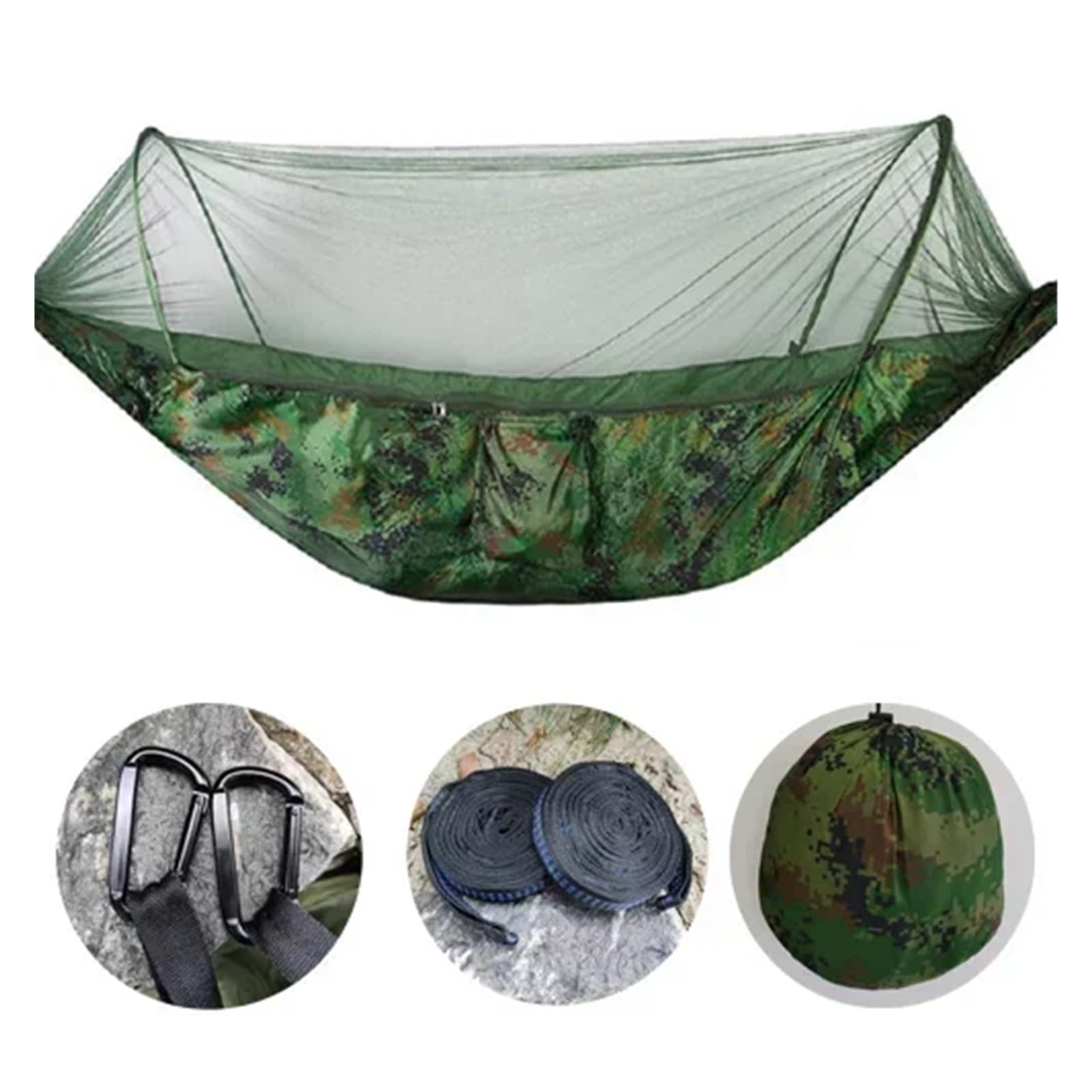 260x140cm Outdoor Double Camping Hammock with Net and Rain Fly Tarp Lightweight Parachute Hammocks for Travel Hiking(Color-1)