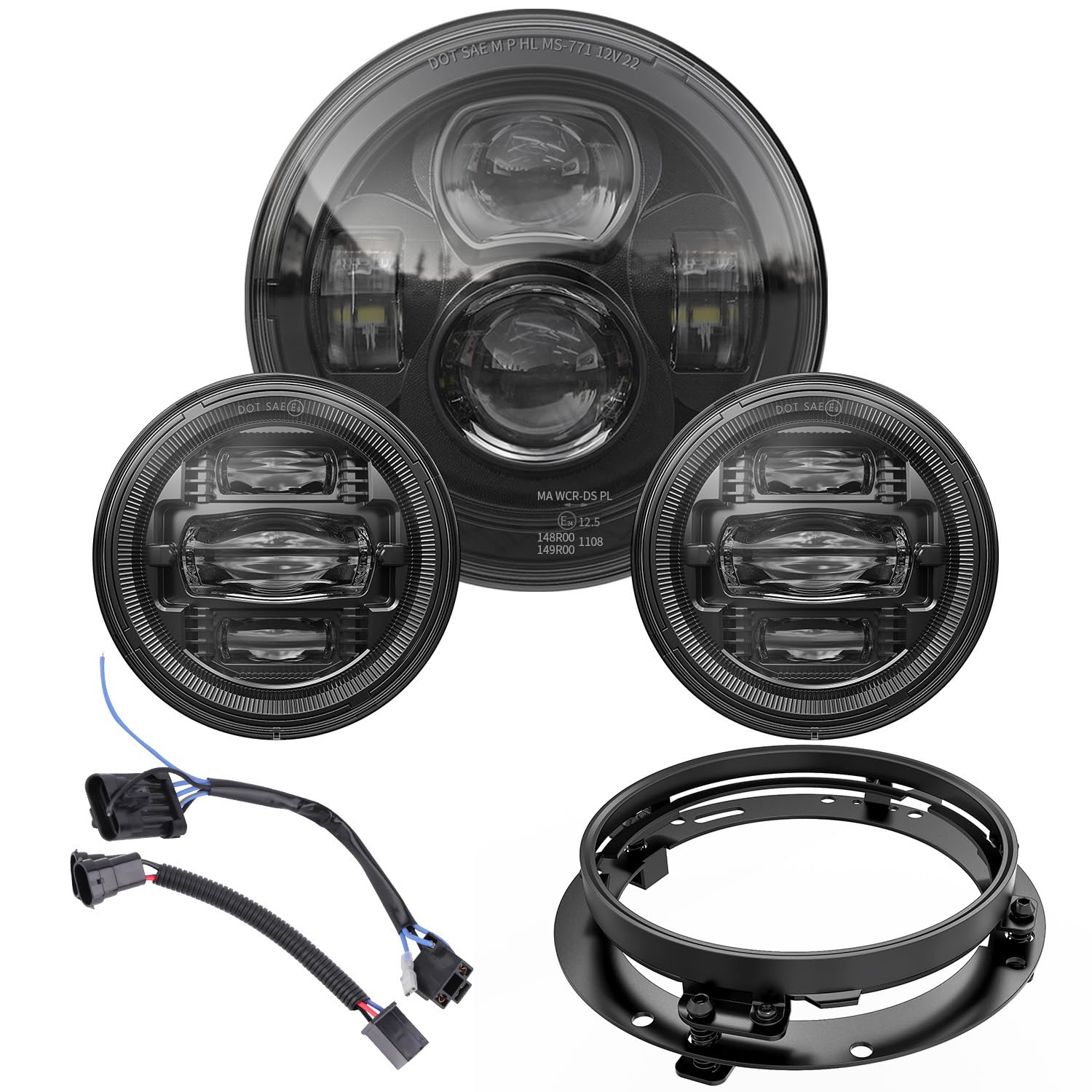 Z-OFFROAD New 7 Inch Motorcycle LED Headlight 4.5" Fog Passing Lights, DOT Kit Compatible with Harley Davidson Road King Electra Glide Ultra Classic Heritage Softail Fat Boy Street Glide, Black