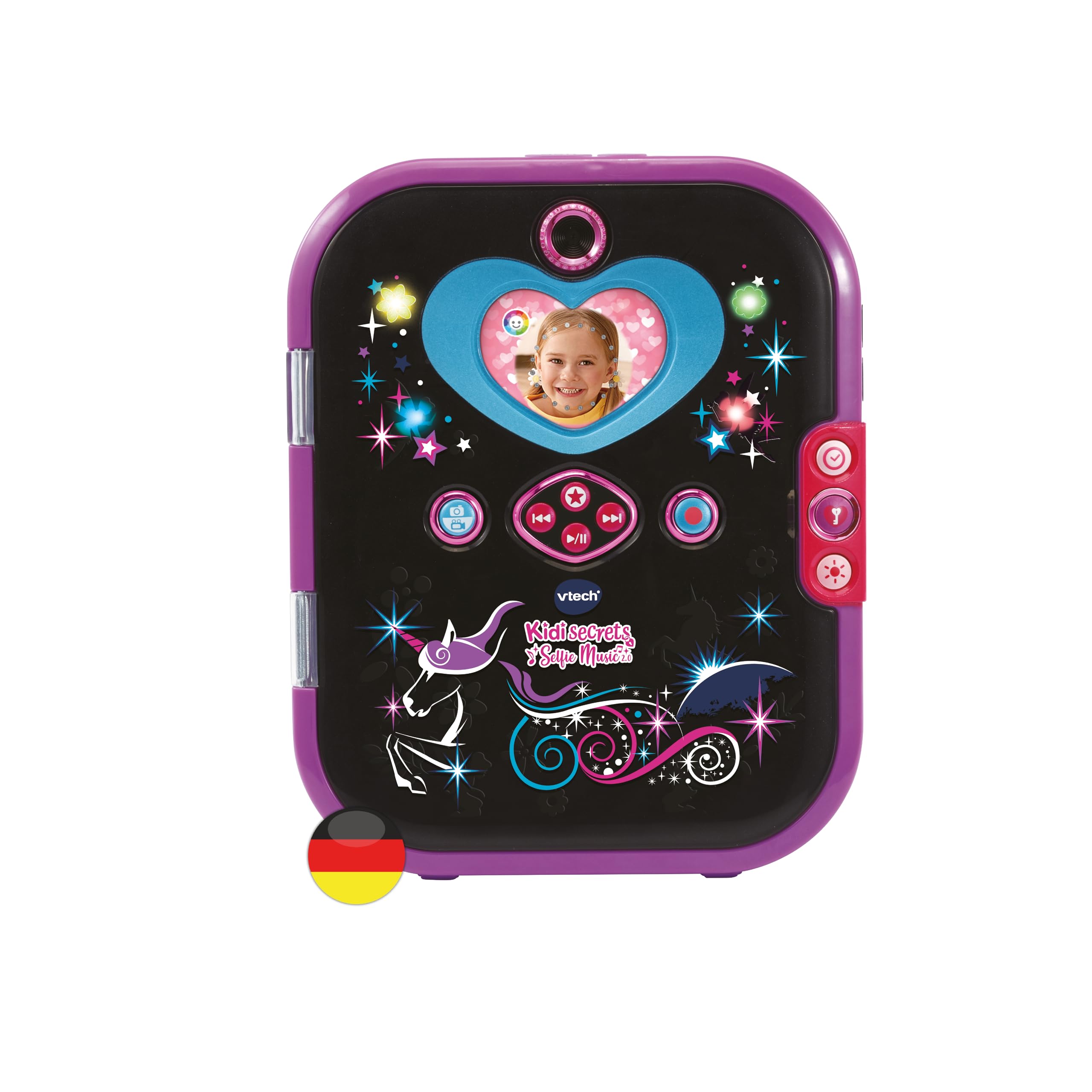 VTech Kidisecrets Selfie Music 2.0 black – Kindertagebuch mit 2 Kameras, MP3-Player, Gesichtserkennung, Leuchteffekten und vielem mehr – Für Kinder von 6-12 Jahren
