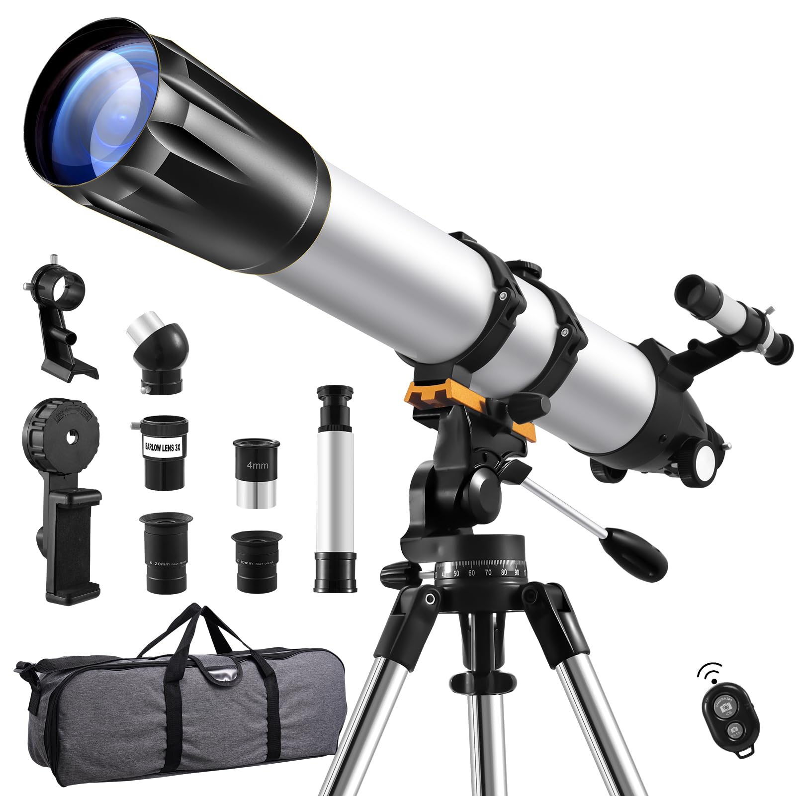 Telescopio astronómico para adultos, apertura de 90 mm, 900 mm, con visor de telescopio, para principiantes y niños, trípode astronómico