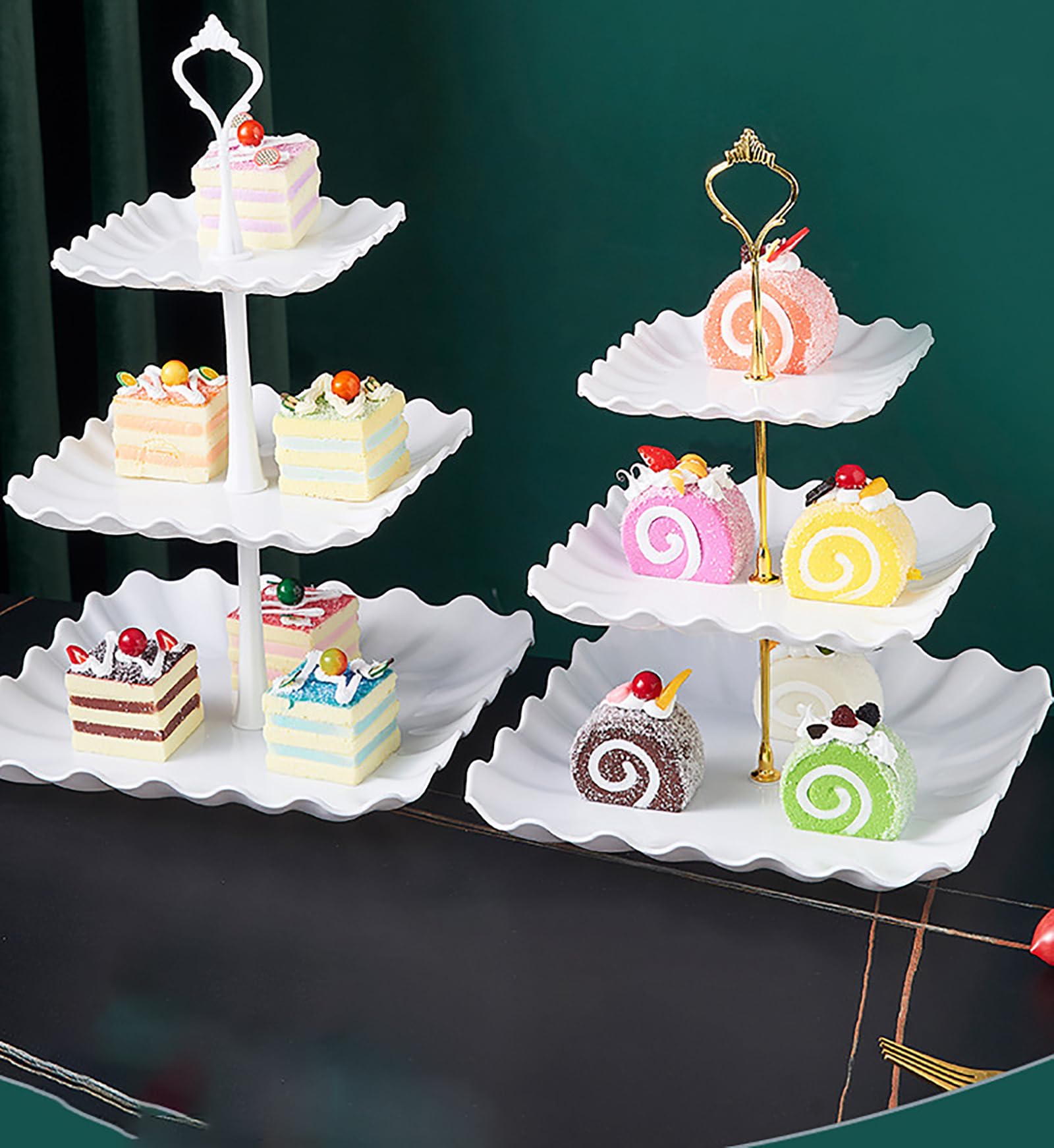 Alzata in plastica a 3 ripiani, 10 pezzi, per feste, caramelle, buffet, dessert, tè, piatti da portata (bianco)