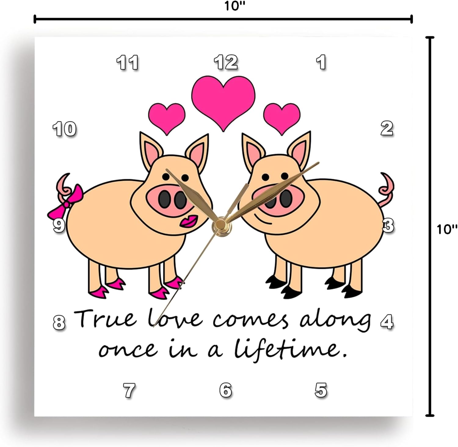 3dRose LLC True Love Comes Along Once in A Lifetime Cute Pig Love Design 10 by 10-Inch Wall Clock