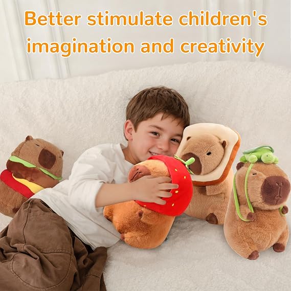 Capybara Plush Wearing Strawberry Hat,Capybara Plush Toy, Capybara Birthday Decorations, Capybara Stuffed Animal,Cute Capybara Plush Toy for Girls and Boys