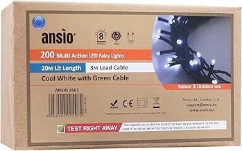 ANSIO Bright Christmas Lights White Tree Lights Indoor and Outdoor Lights String Lights Memory Function (200 Bright White LEDs - Green Wire)