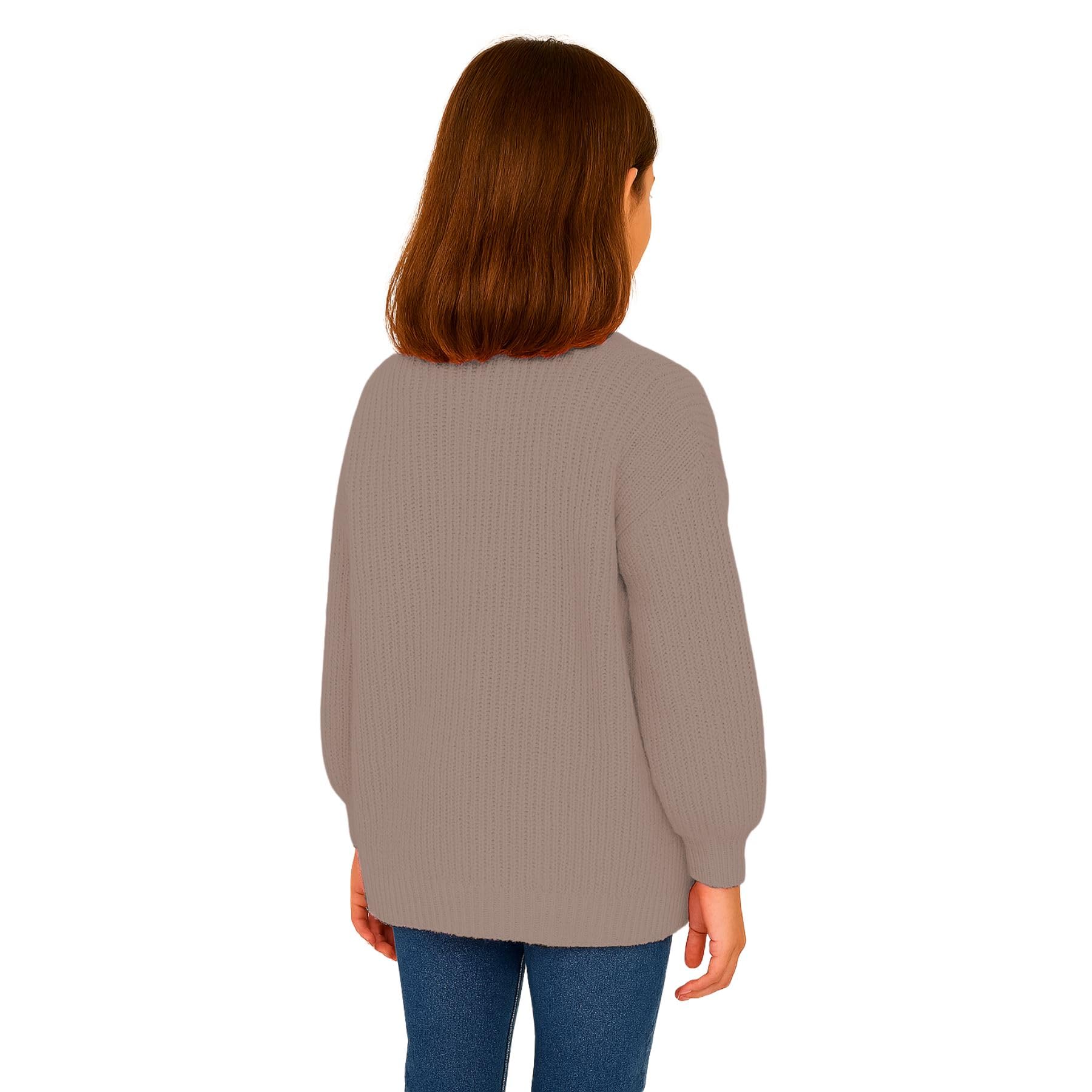 janisramone Cardigan da ragazza con maniche a palloncino con tasche, aperto sul davanti, lavorato a maglia grossa, cardigan oversize comodo e caldo, cardigan invernale per ragazze dai 7 ai 13 anni