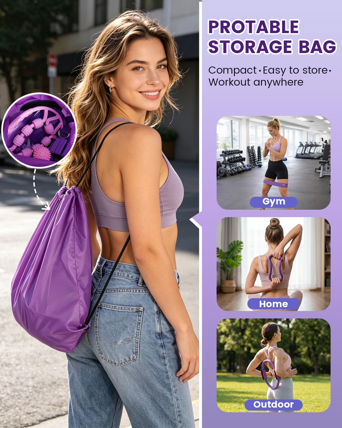 Kit per Pilates 24 in 1, kit per allenamento a casa, per donne, attrezzatura per pilates con anello e palla da 33 cm, per principianti e allenamenti a casa