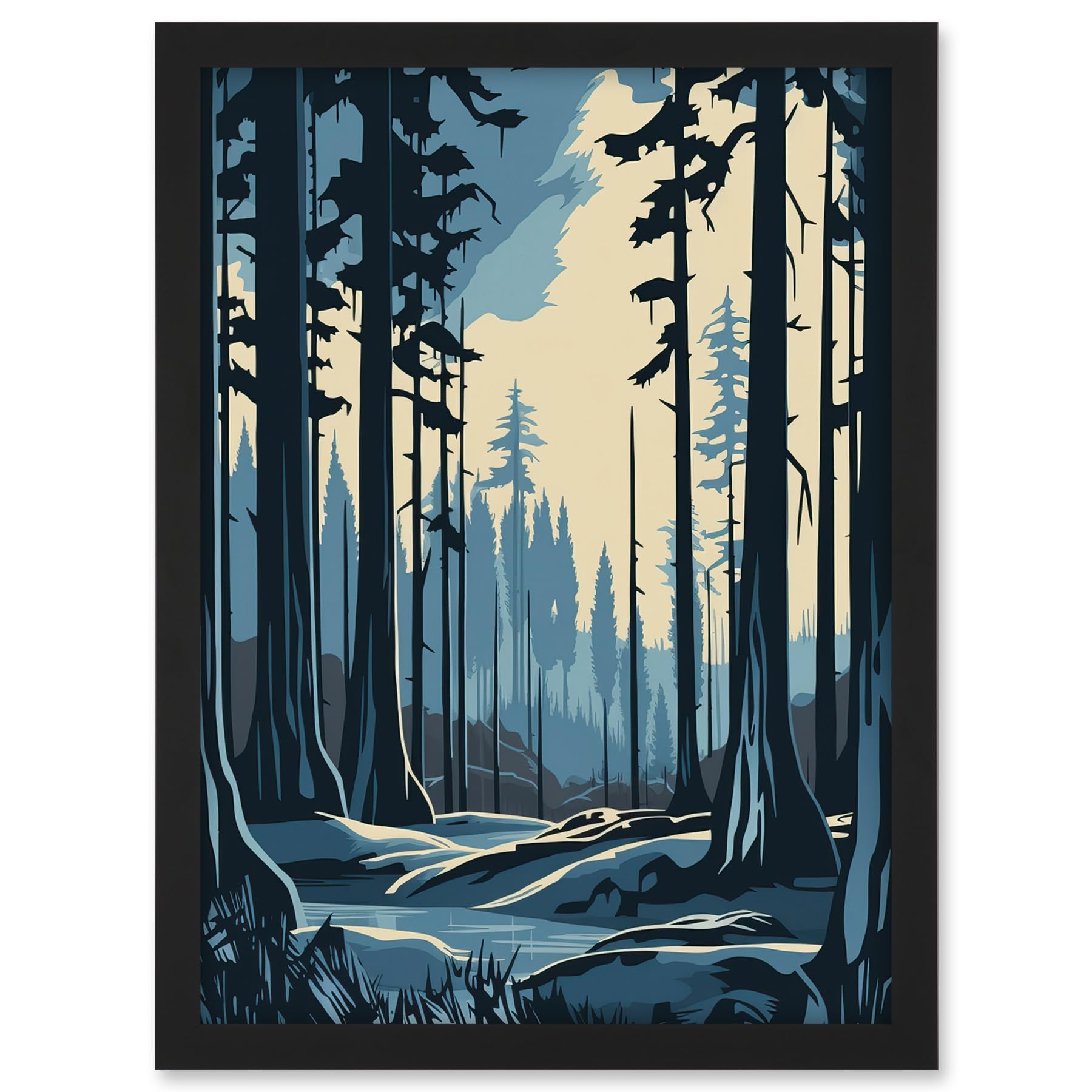 Artery8 Taiga Boreal Forest Winter Landscape Illustration Artwork Framed A3 Wall Art Print