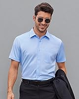 Vista 128 de Alimens & Gentle - Camisas de vestir con bolsillo y manga corta, de color liso y sin arrugas, estilo casual con botones, para hombres