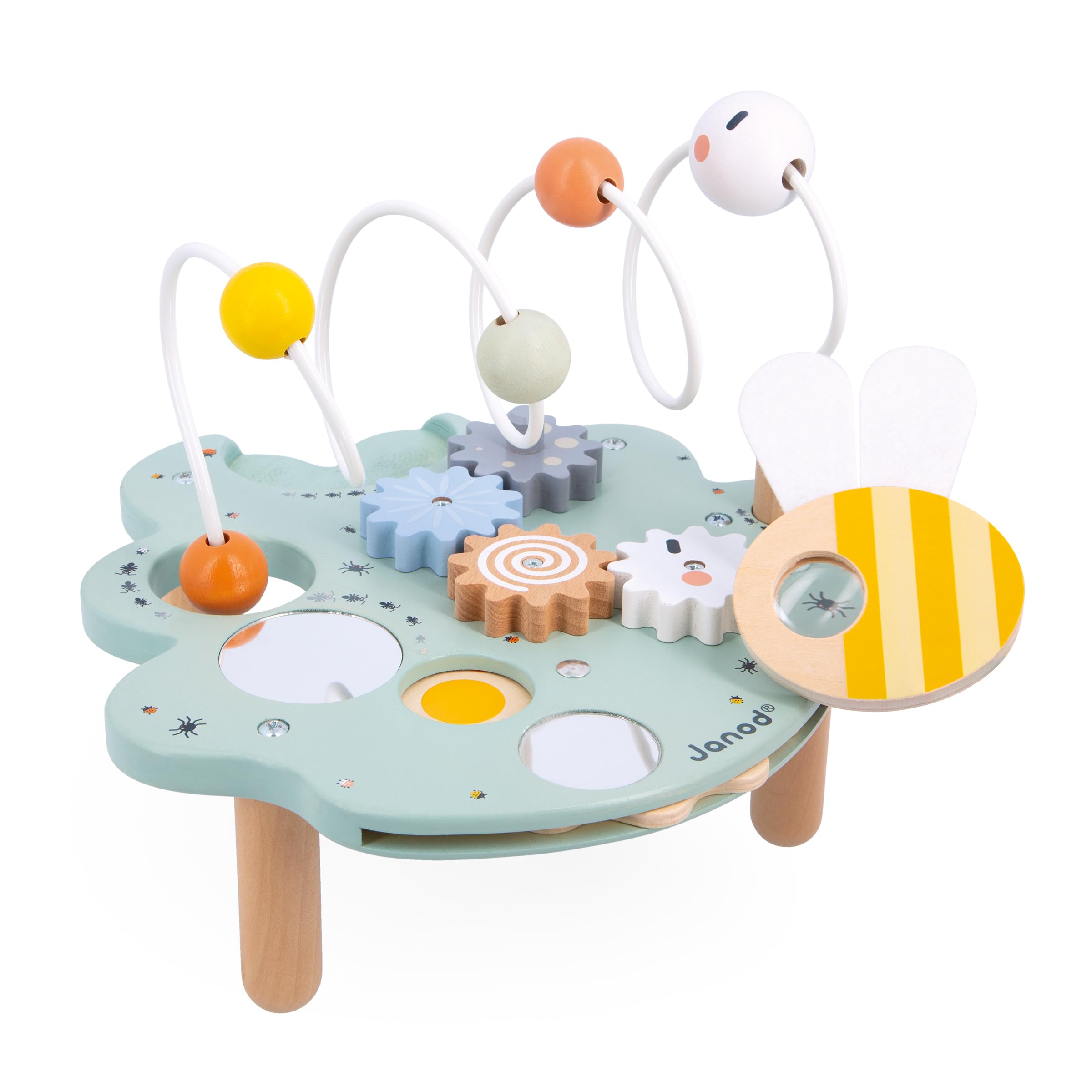Janod - Mesa de Actividades Sweet Cocoon - 5 Actividades Primera Infancia - Juguete de Estímulo - Ejercita Motricidad Fina - Hoja de Actividades de Madera FSC - A Partir de 18 Meses, J04056