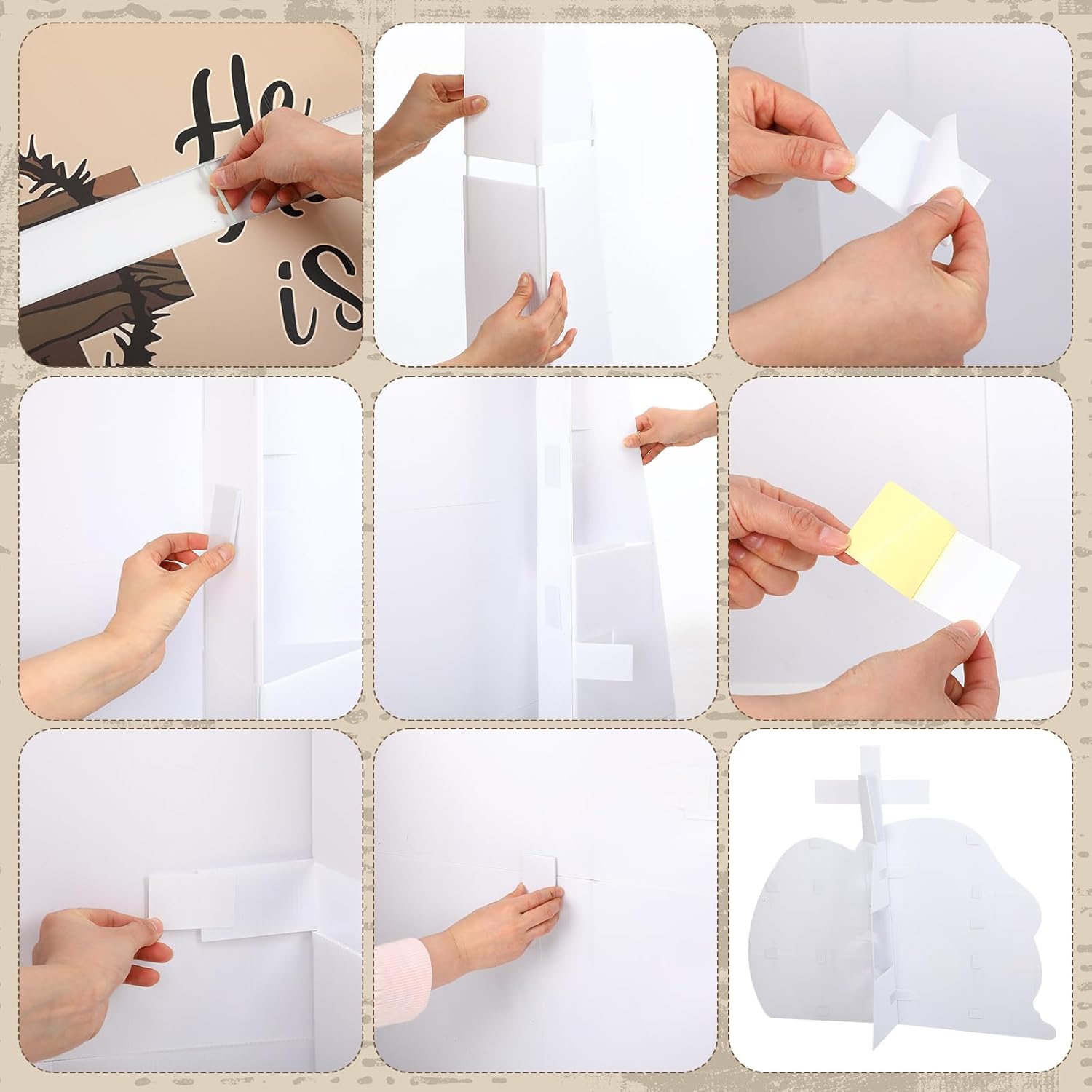 Geyoga 59.1'' x 52.2'' Easter Empty Tomb PVC Scene Set He is Risen Resurrection Display with Crosses on Top of Rock Signs Religious Resurrection Props for Jesus Sunday Decor