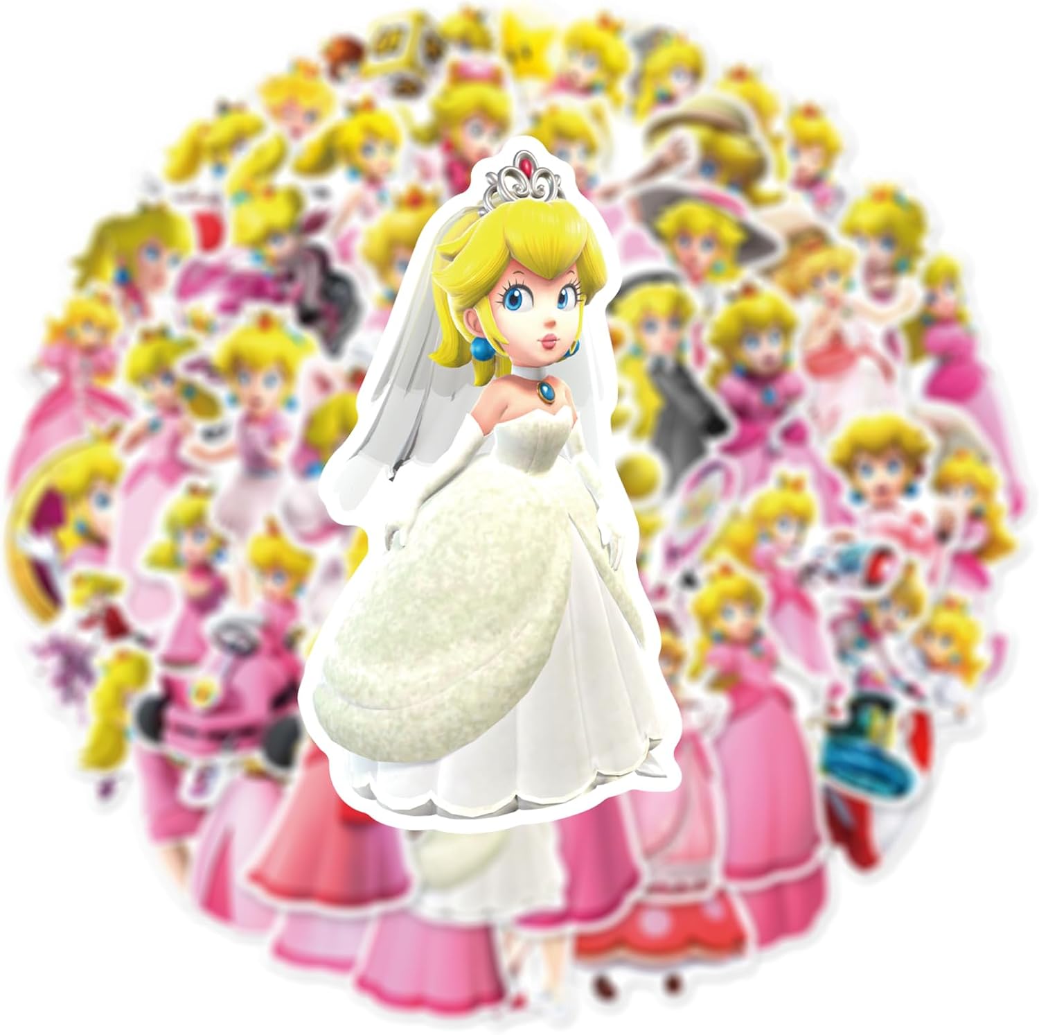50Pcs Cartoon Princess Peach Stickers for Kids, Cute Game Role Stickers for Teen Girl Adult Water Bottle, Skateboard, Phone, Laptop, Bicycle, Travel Case, Guitar, Helmet (Princess Peach)