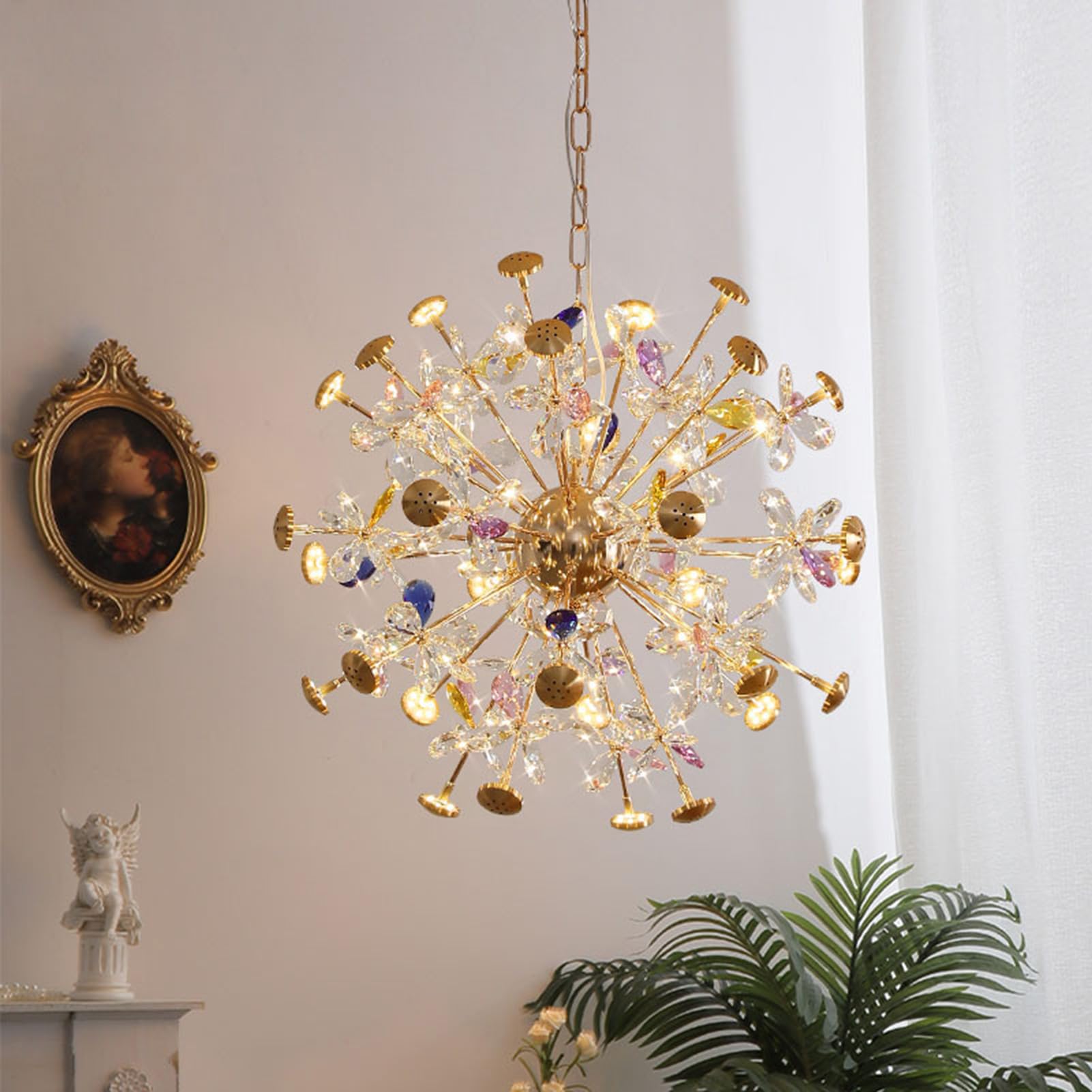 HXYSXHJUO Sputnik Chandelier, Modern Pendant Lamp with Crystal Flowers, Firework Light Fixture for Bedroom, Dining Room, Living Kitchen Island