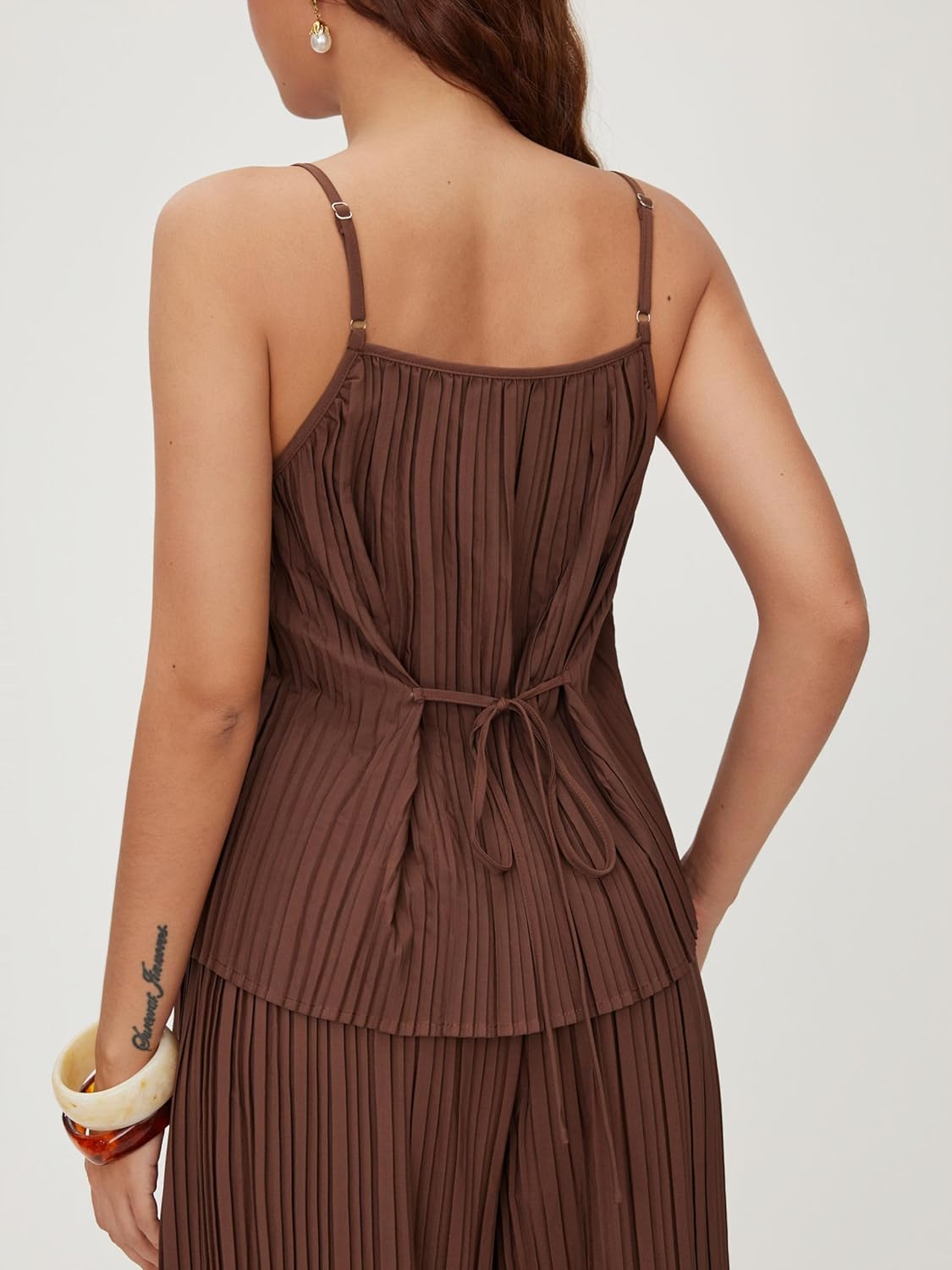 CIDER Womens Two Piece Outfits Pleated Spaghetti Strap Crop Tops and Wide Leg Pants Casual Trendy Going Out Outfits - Image 6