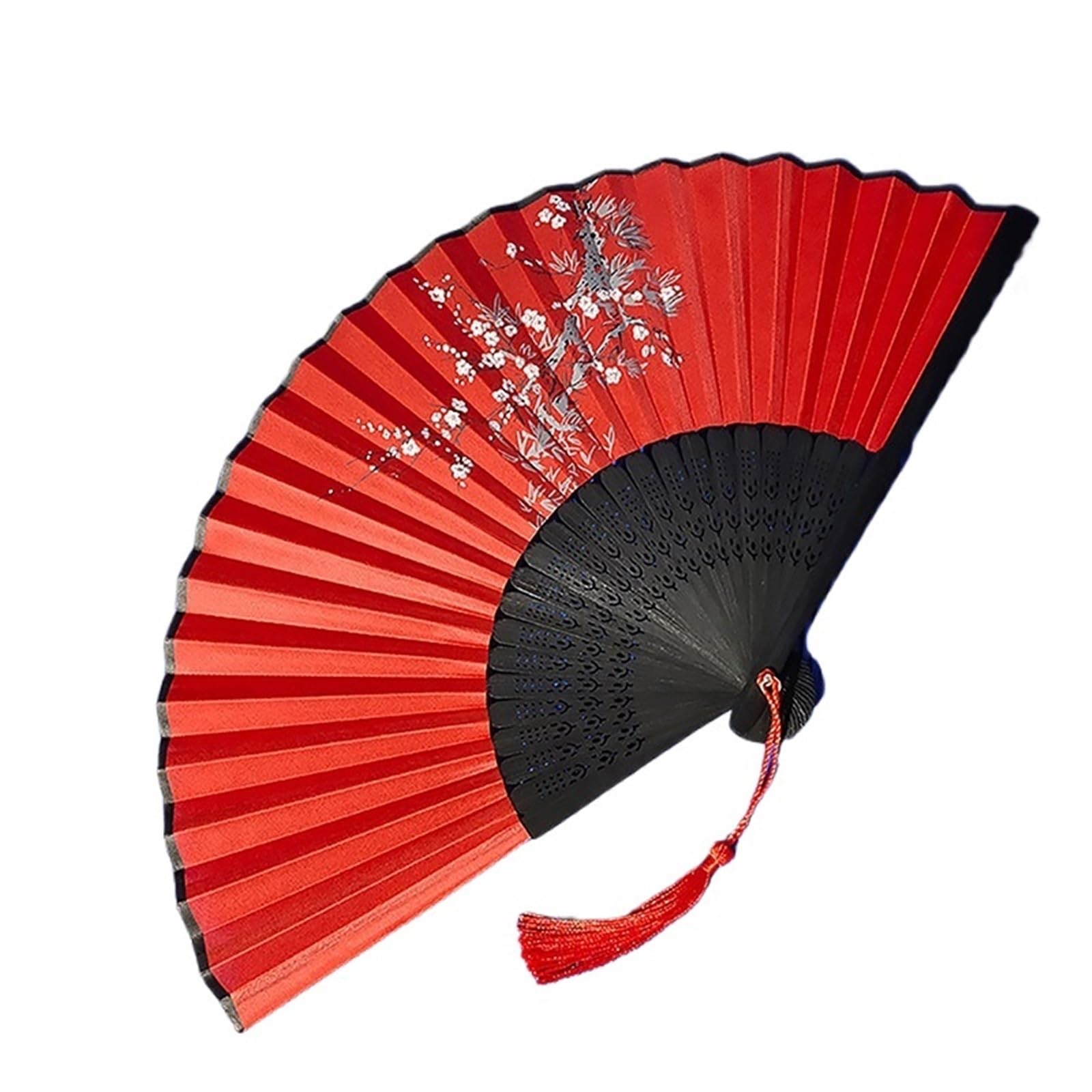 Gwyzax Wooden Folding Fan 6Pcs Vintage Chinese Folding Fan Bamboo Hand Wooden Dance Fan with Tassel