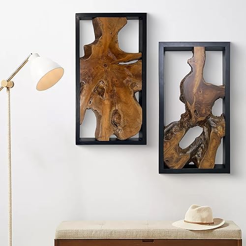 Miniatura 4 de Warmaxx Arte de pared de madera natural de teca de 31.6 x 15.8 pulgadas, rectangular, decoración de pared de casa de campo, decoración del hogar,