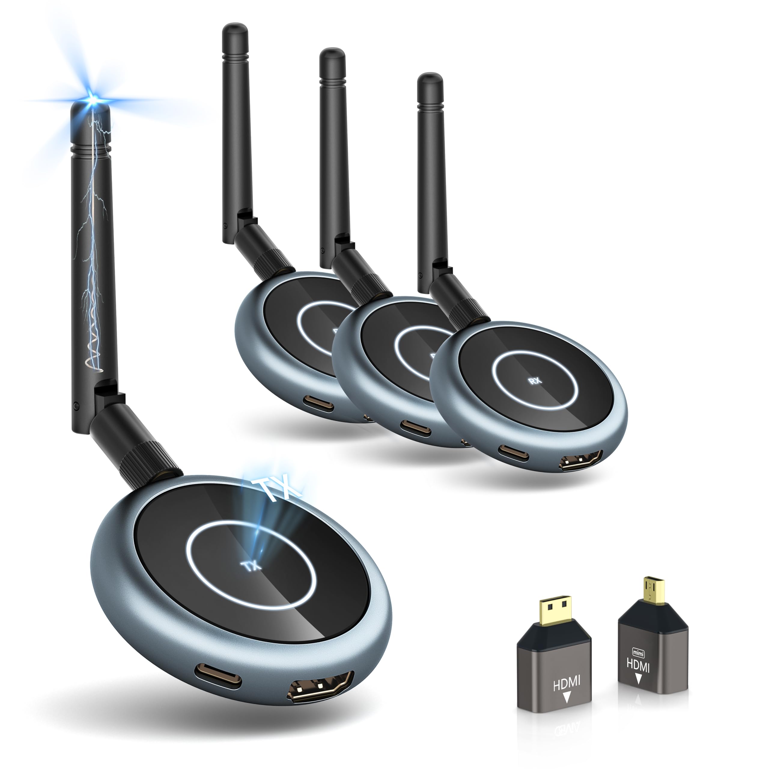 DARLYOR Wireless HDMI Upgrade Transmitter and 3 Receivers, Plug and Play Multiple Tvs, 5.8G/2.4G 1080P@ 60Hz 50M/165FT Stream Video Extender, PC, Laptop, TV Box, Monitors, Projectors (1TX+3RX)
